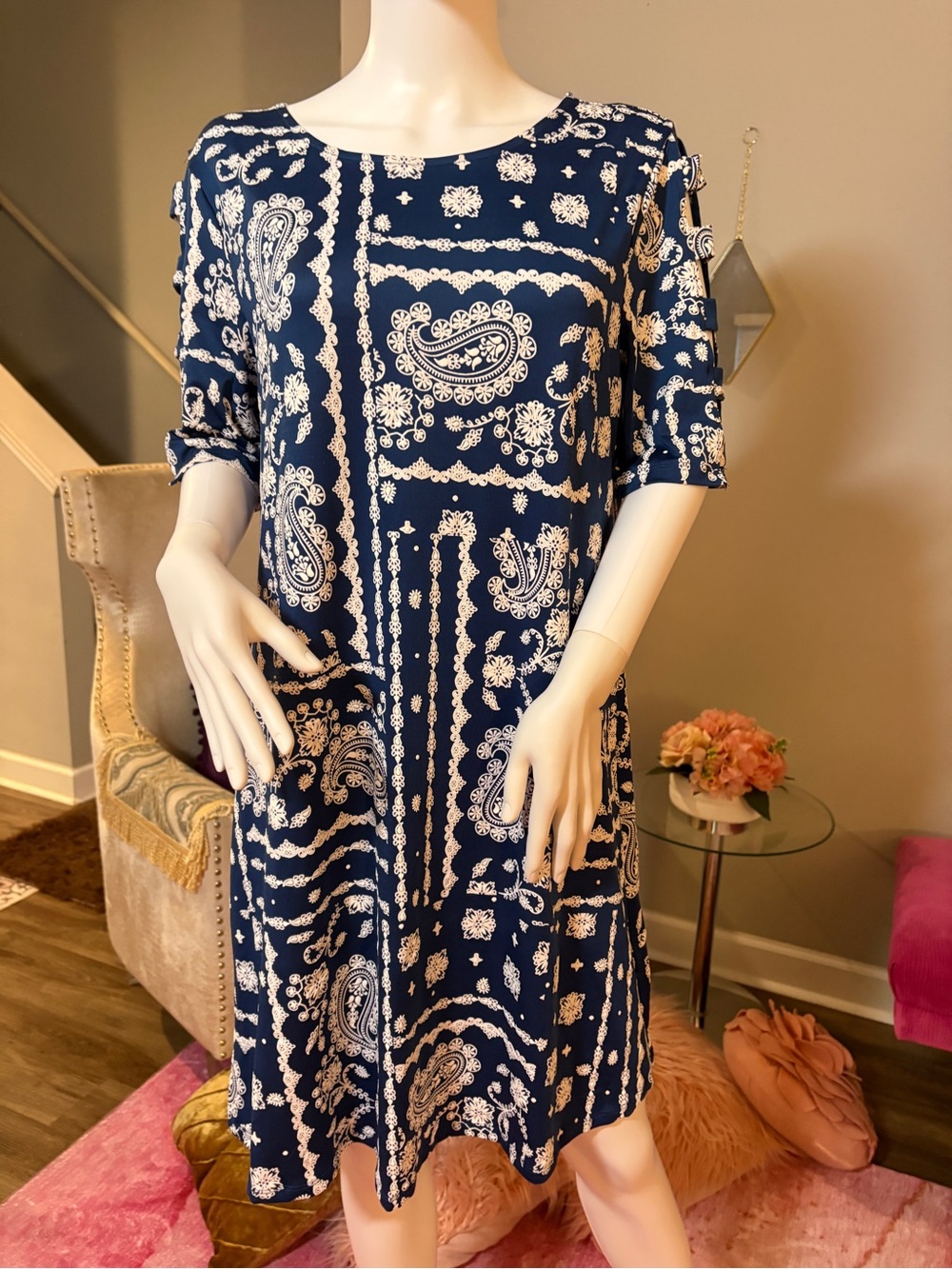 Ruby Rd. Navy Blue Paisley Floral Dress Size M